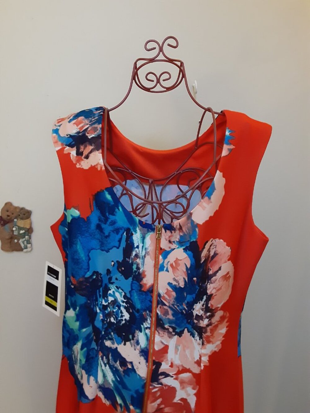 Julian TaylorNewYork sheath sleeveless red with blue floral dress 14 silhouette - Picture 3 of 16